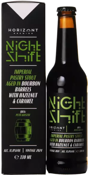 Horizont Night Shift 2024 Russian Imperial Stout Aged in Bourbon Barrels with Hazelnut & Caramel - Mister Hop